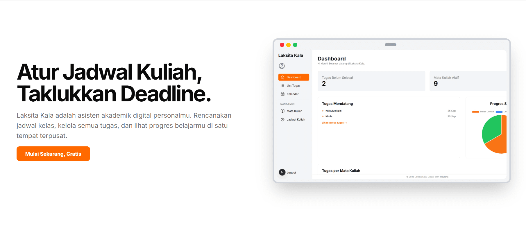 Screenshot dari Laksita Kala - Aplikasi pencatatan tugas 